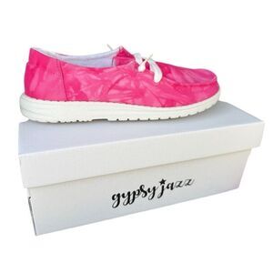 Womens Gypsy Jazz Hot Pink Streak Print Slip On Lace Shoes Sneakers - Sz 6.5